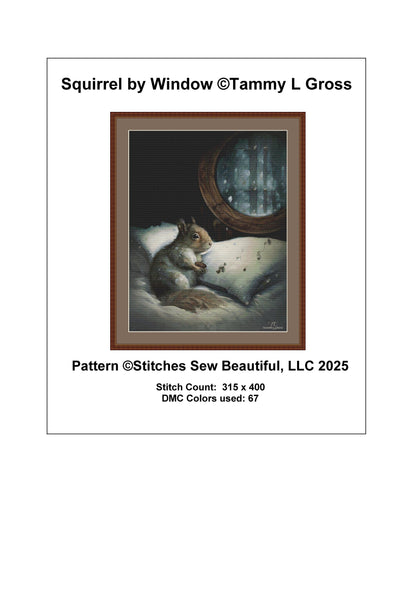 Squirrel by Window counted cross stitch pattern by Tammy L. Gross