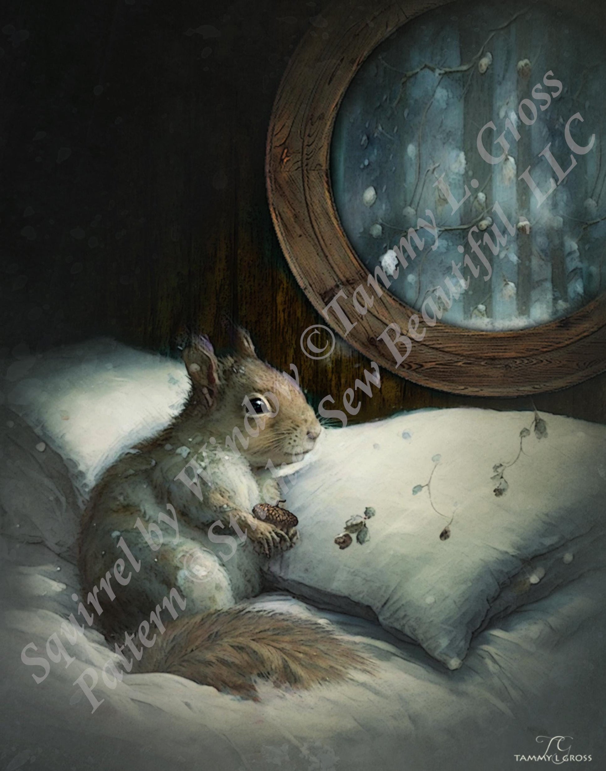 Squirrel by Window counted cross stitch pattern by Tammy L. Gross