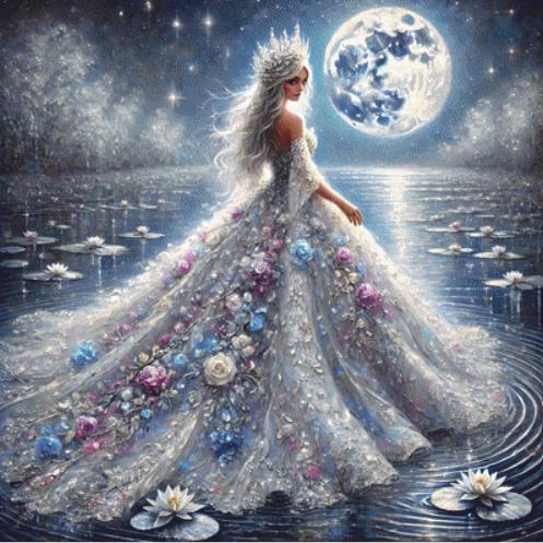 Queen of the Moonlit Lake counted cross stitch pattern by Mystic Vision Gallery