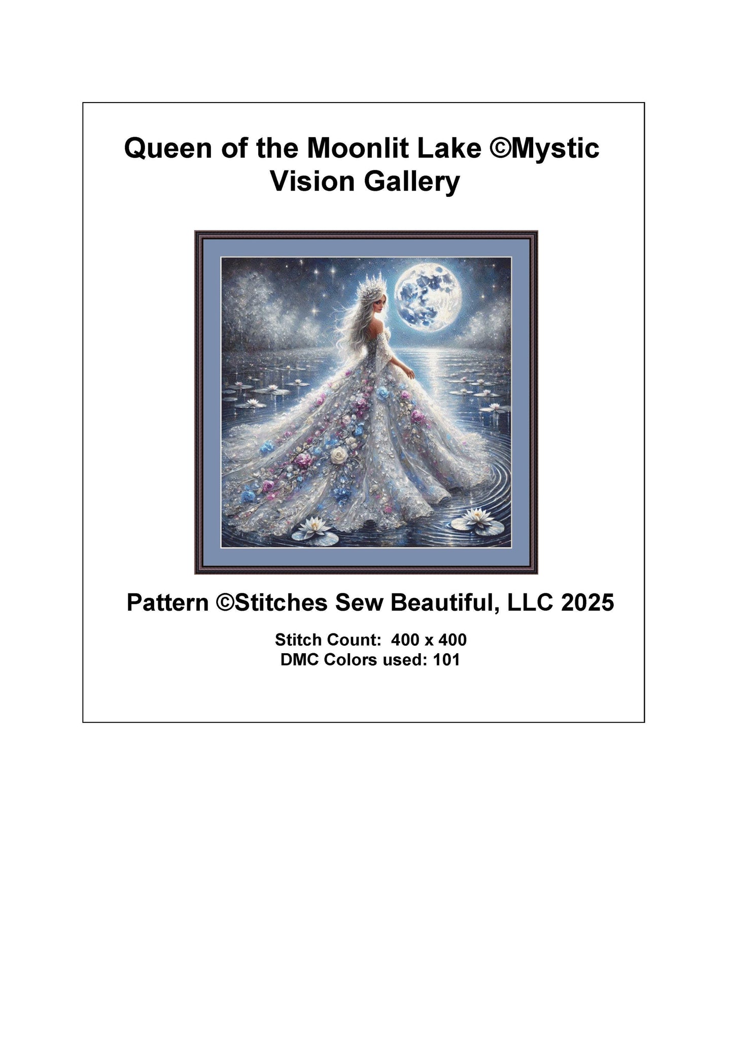 Queen of the Moonlit Lake counted cross stitch pattern by Mystic Vision Gallery