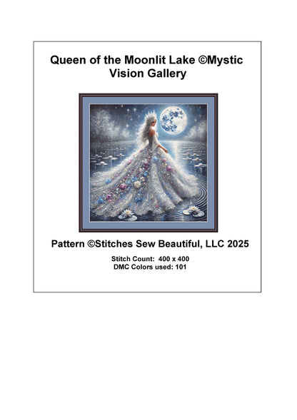 Queen of the Moonlit Lake counted cross stitch pattern by Mystic Vision Gallery