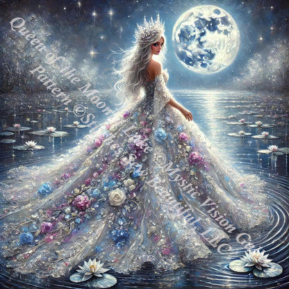 Queen of the Moonlit Lake counted cross stitch pattern by Mystic Vision Gallery
