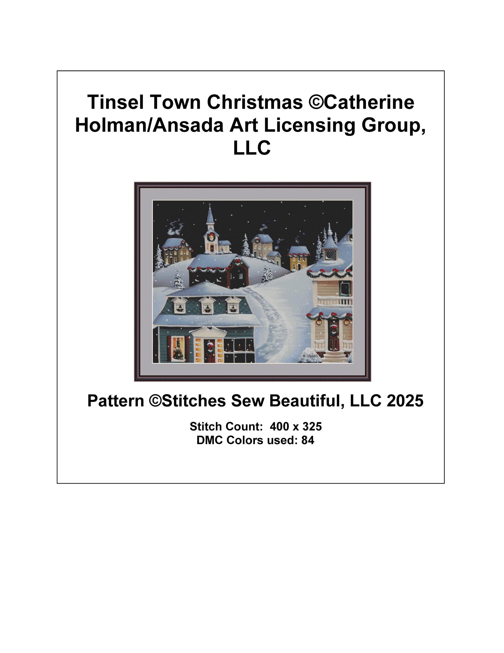 Tinsel Town Christmas counted cross stitch pattern by Catherine Holman/Ansada Art Licensing Group, LLC