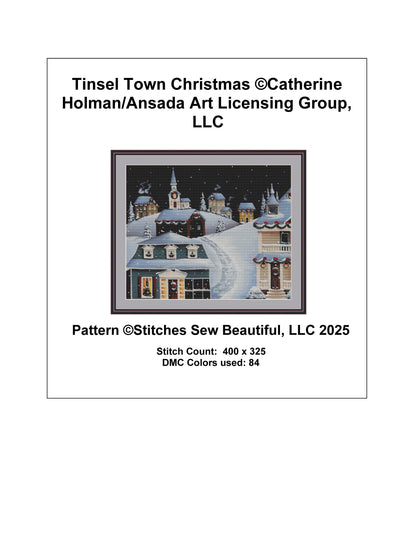 Tinsel Town Christmas counted cross stitch pattern by Catherine Holman/Ansada Art Licensing Group, LLC