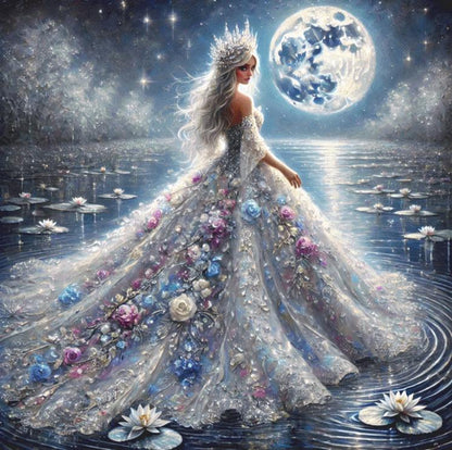 Queen of the Moonlit Lake (Max Size/Color) counted cross stitch pattern by Mystic Vision Gallery
