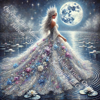 Queen of the Moonlit Lake (Small) counted cross stitch pattern by Mystic Vision Gallery