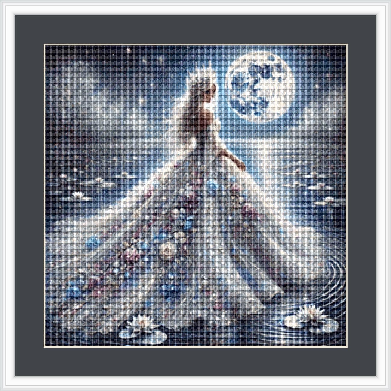 Queen of the Moonlit Lake (Small) counted cross stitch pattern by Mystic Vision Gallery