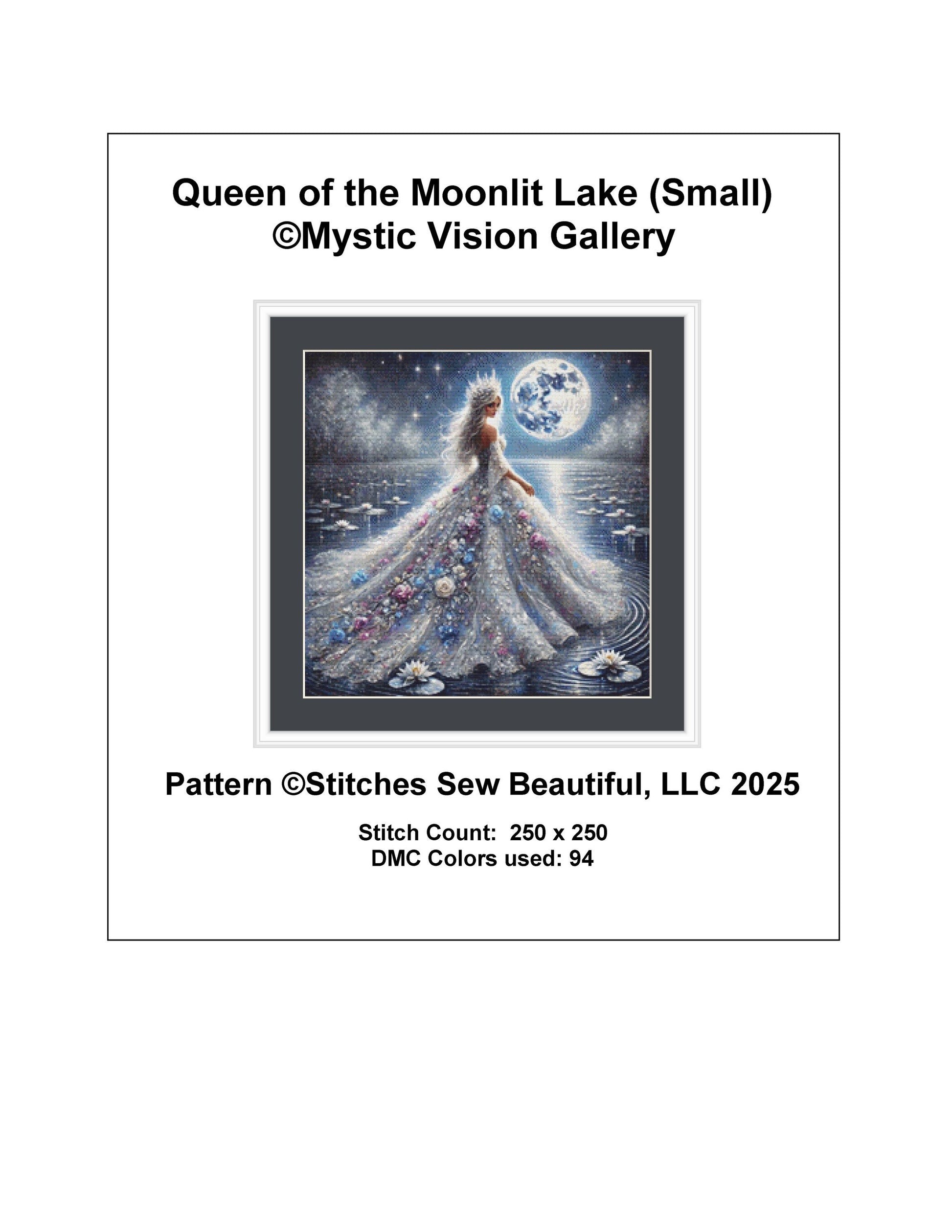 Queen of the Moonlit Lake (Small) counted cross stitch pattern by Mystic Vision Gallery