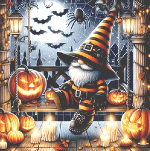 Halloween Gnome (Small) counted cross stitch pattern by AdneLStudio