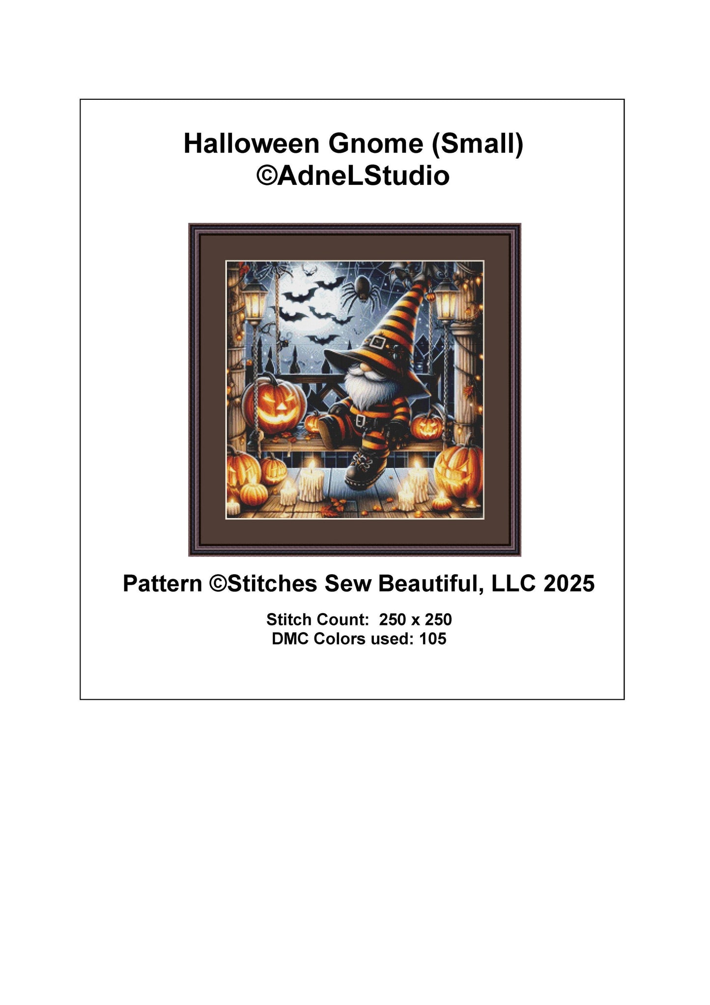 Halloween Gnome (Small) counted cross stitch pattern by AdneLStudio