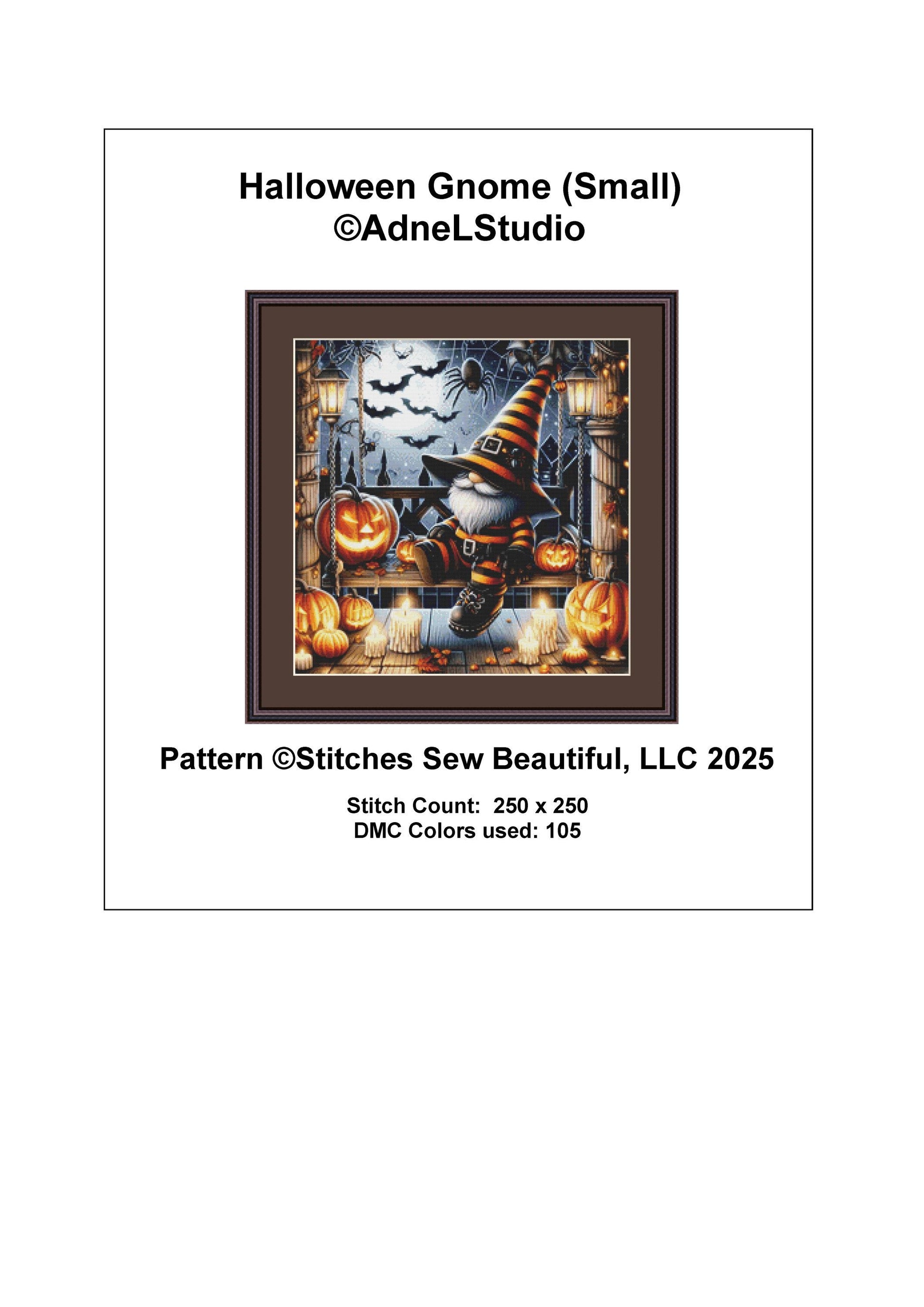 Halloween Gnome (Small) counted cross stitch pattern by AdneLStudio