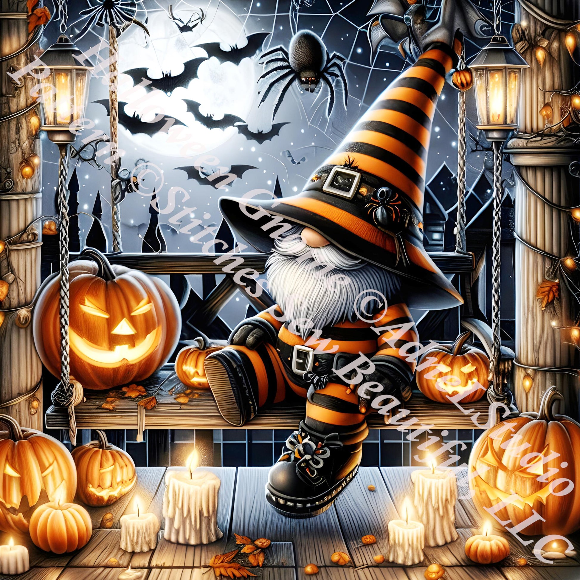 Halloween Gnome (Max Size/Color) counted cross stitch pattern by AdneLStudio