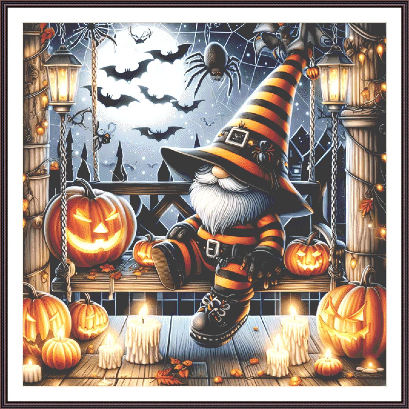 Halloween Gnome (Max Size/Color) counted cross stitch pattern by AdneLStudio