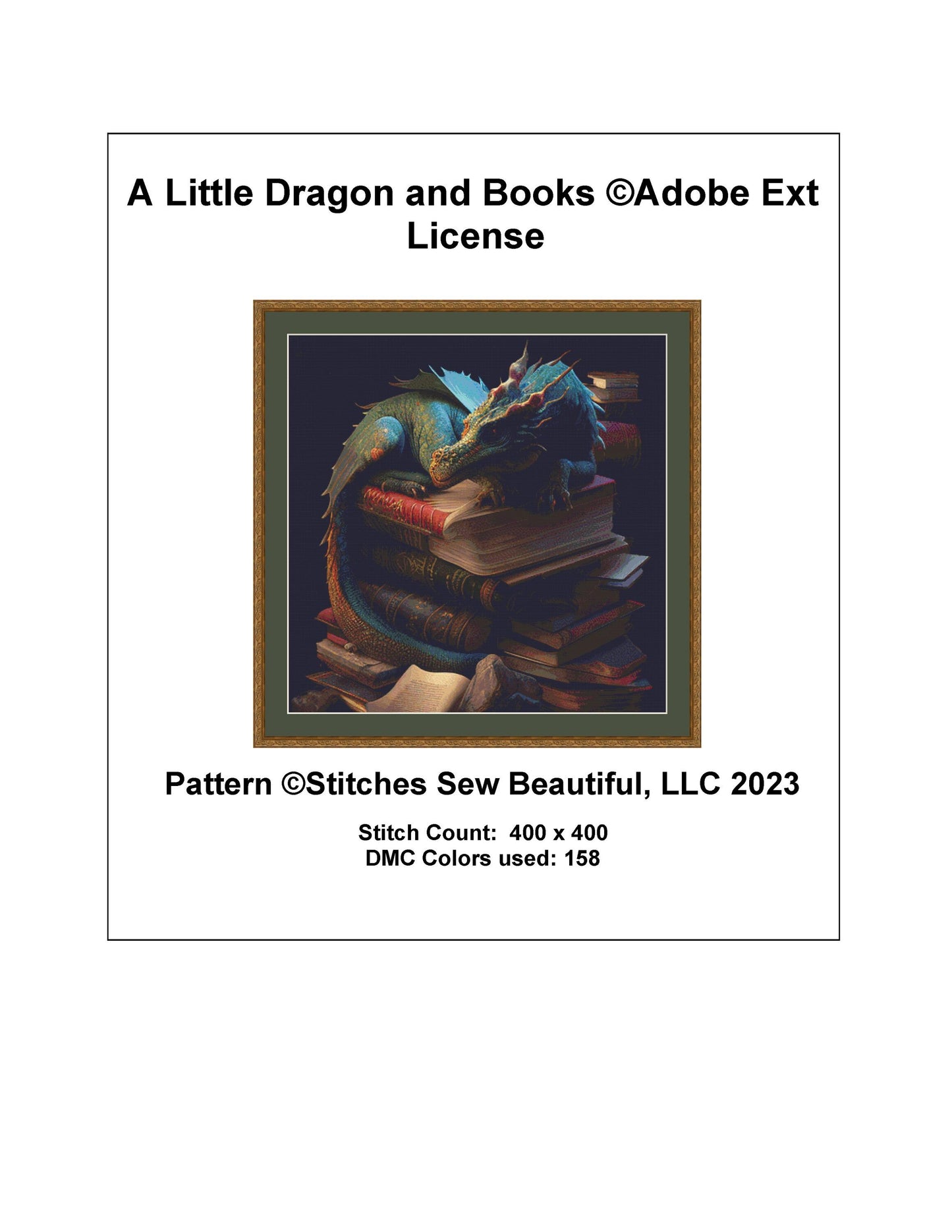 A Little Dragon and Books cross stitch pattern © Adobe Ext. License