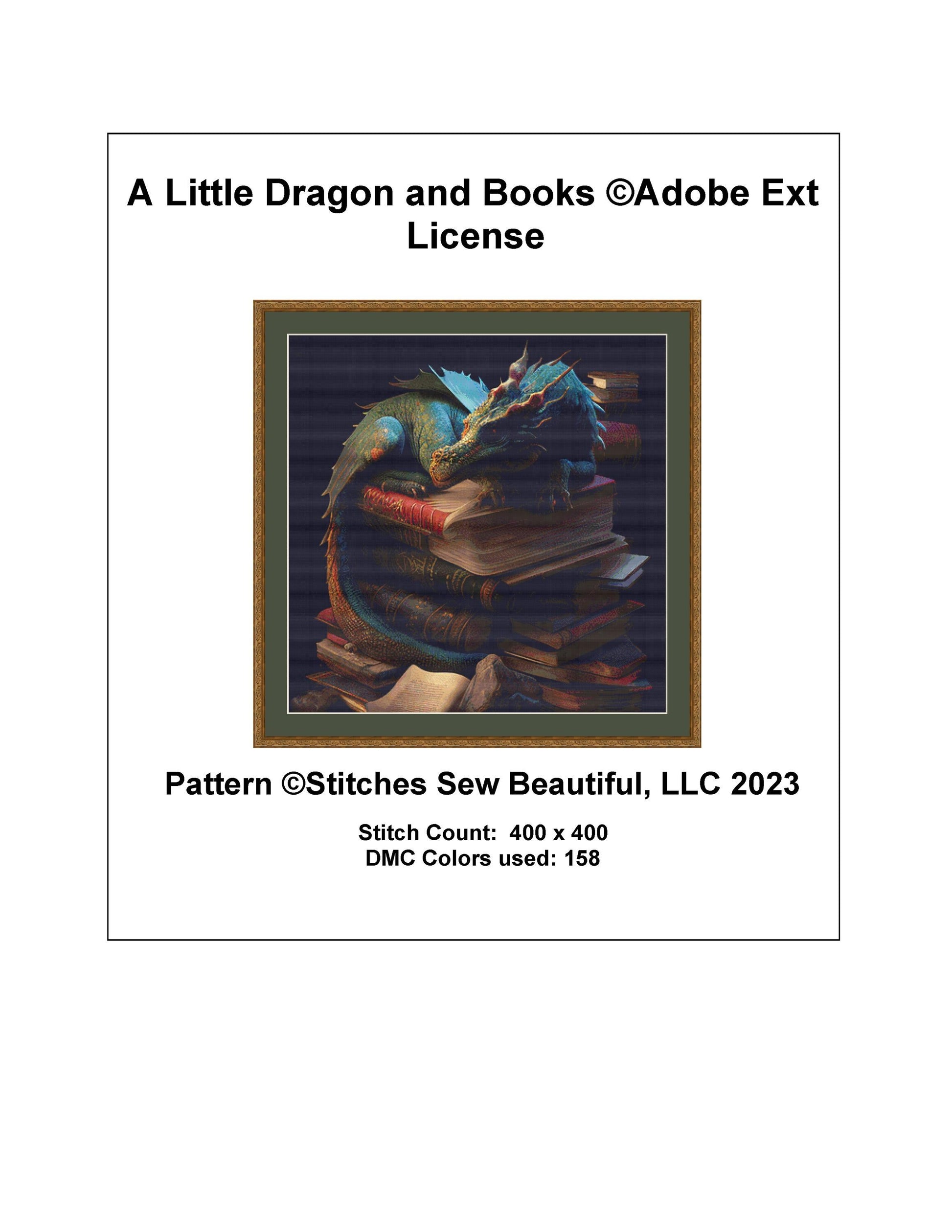 A Little Dragon and Books cross stitch pattern © Adobe Ext. License
