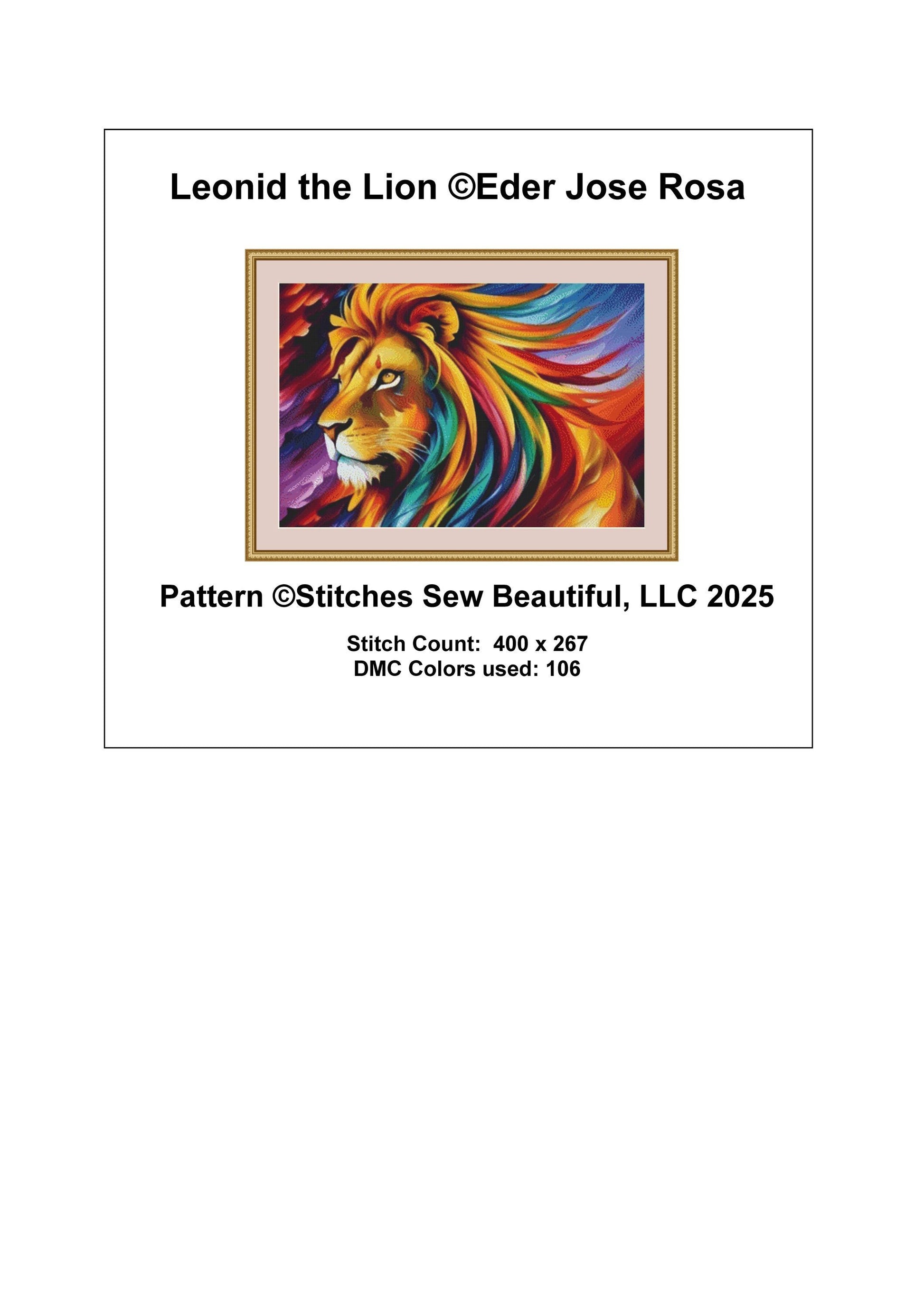 Leonid the Lion counted cross stitch pattern by Eder Jose Rosa