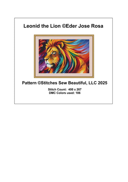 Leonid the Lion counted cross stitch pattern by Eder Jose Rosa