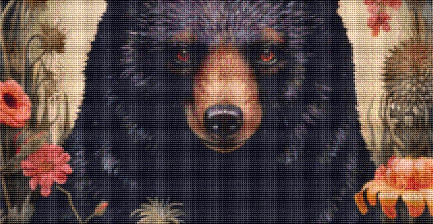 Gothic Botanical Bear counted cross stitch pattern by Dutch Lady Mystic Art