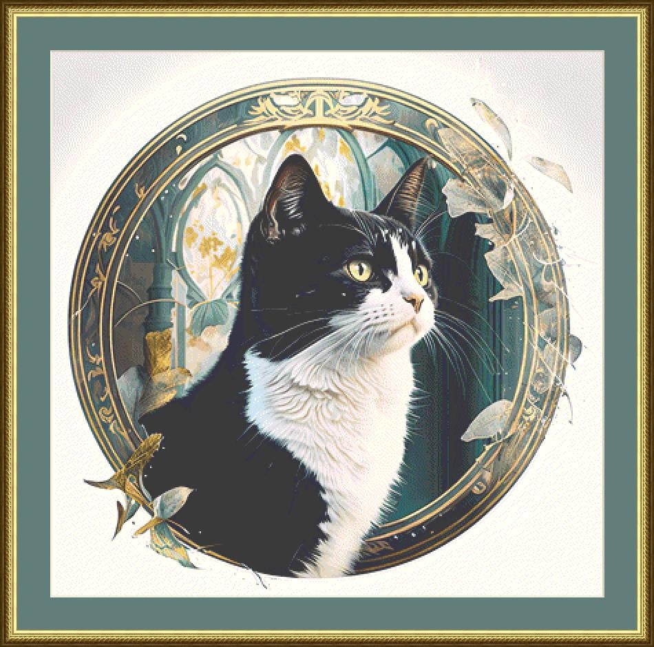Tuxedo Cat counted cross stitch pattern by Tabone Designs