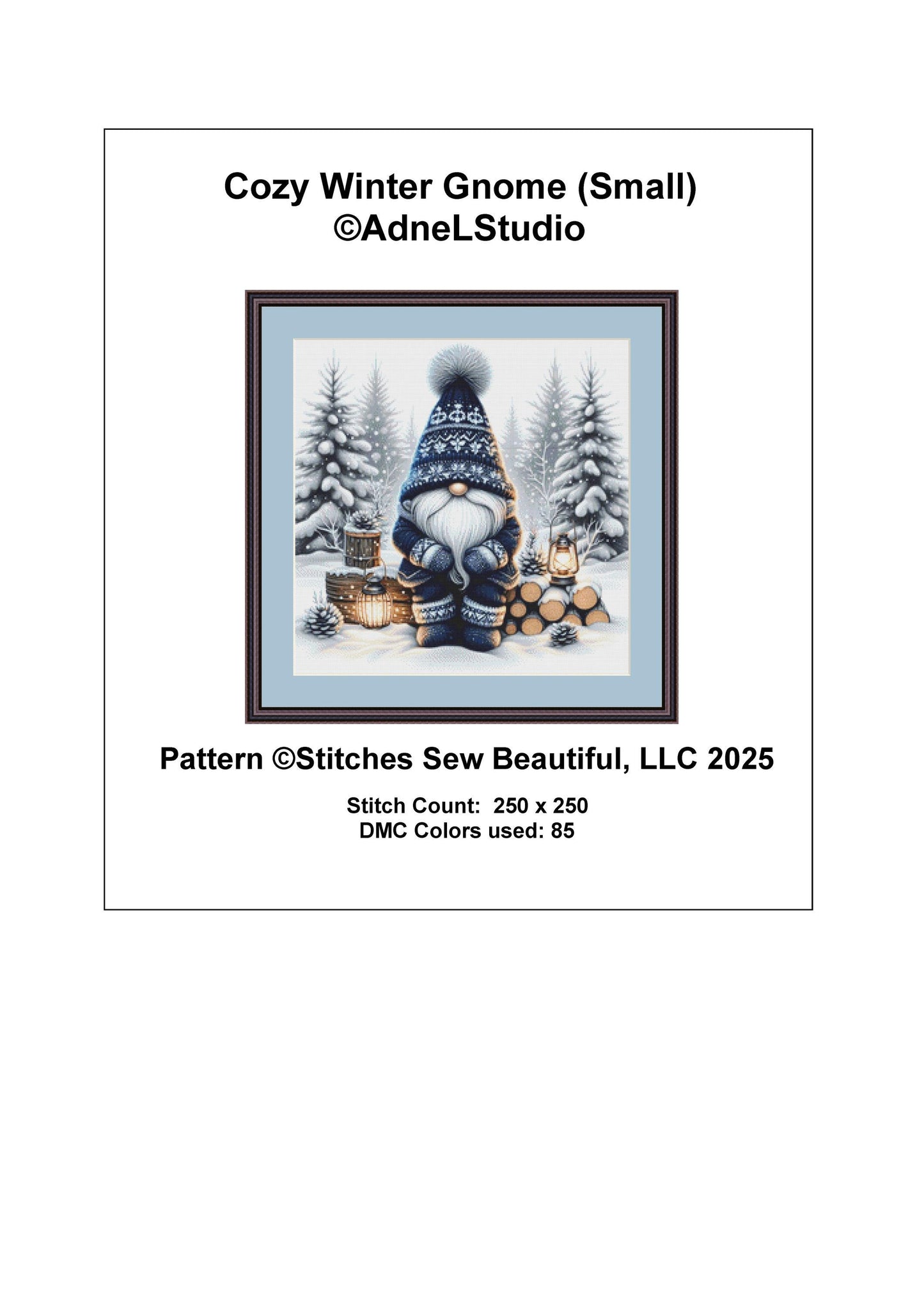 Cozy Winter Gnome (Small) counted cross stitch pattern by AdneLStudio