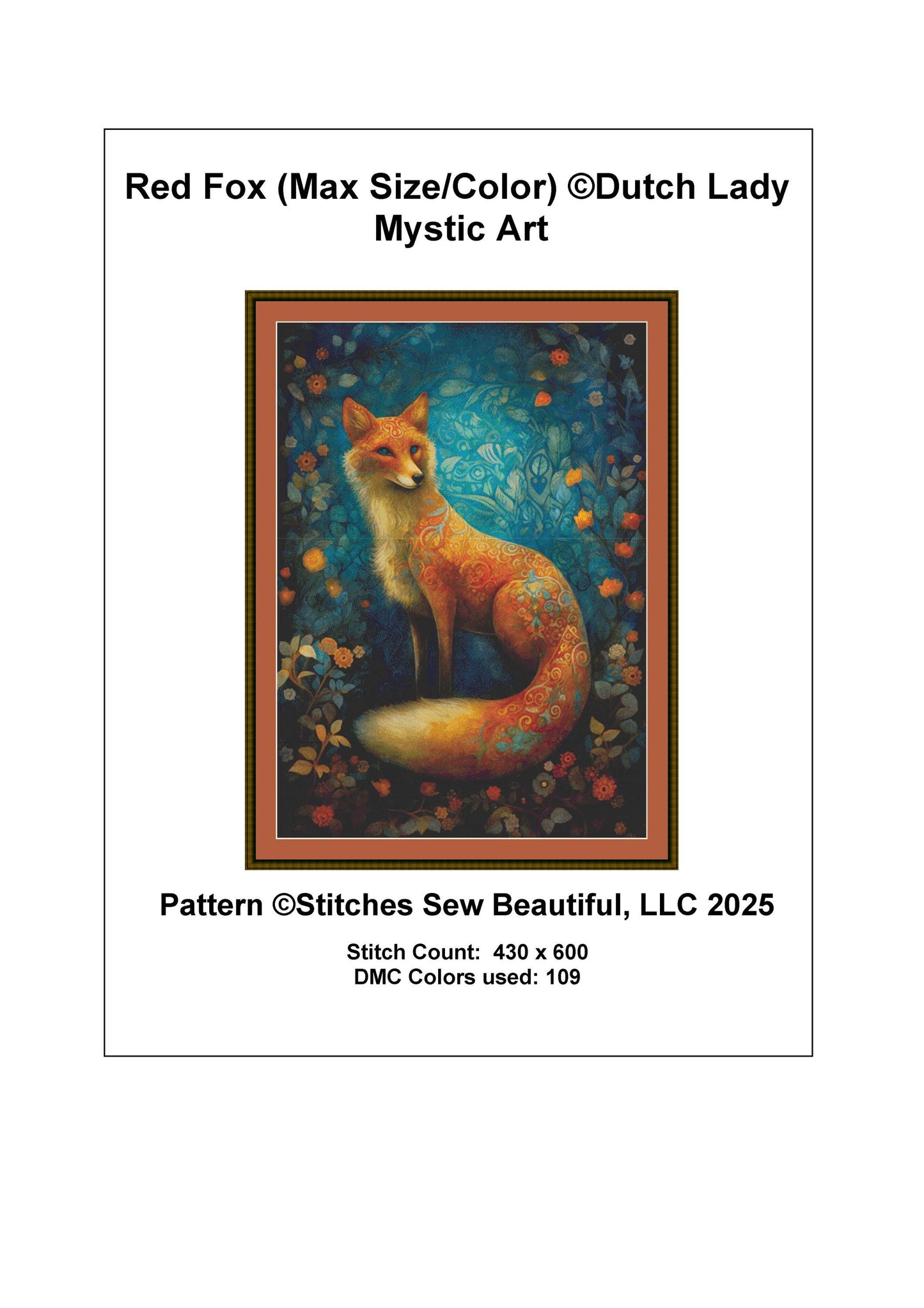 Red Fox (Max Size/Color) counted cross stitch pattern by Dutch Lady Mystic Art