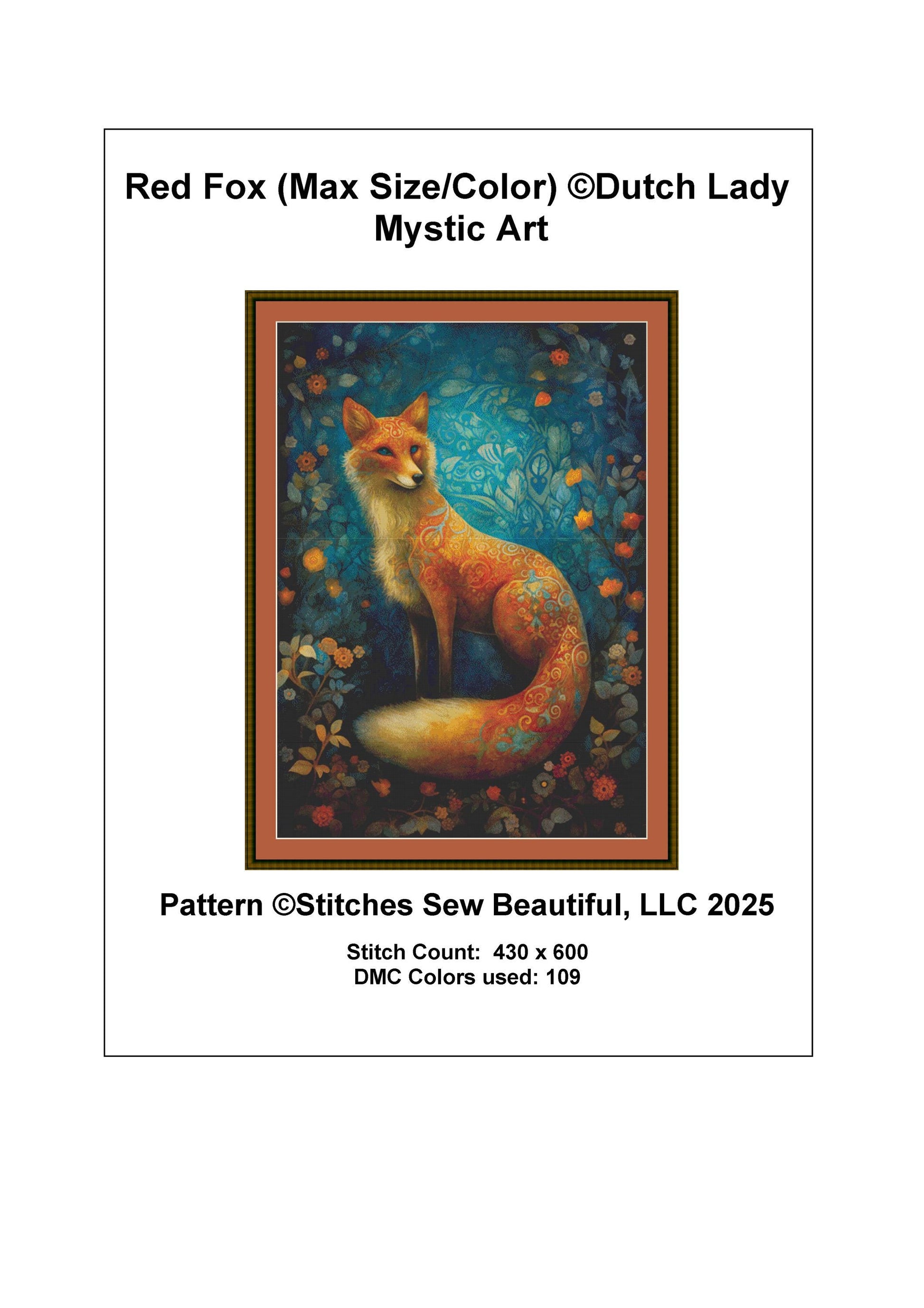 Red Fox (Max Size/Color) counted cross stitch pattern by Dutch Lady Mystic Art