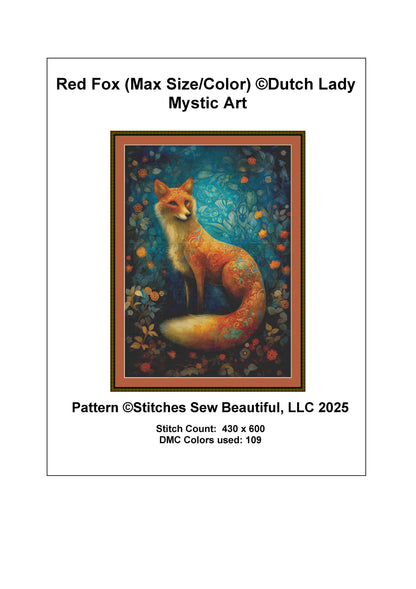 Red Fox (Max Size/Color) counted cross stitch pattern by Dutch Lady Mystic Art
