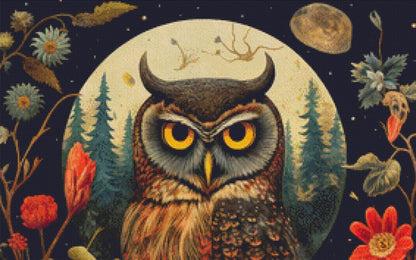 Gothic Botanical Owl counted cross stitch pattern by Dutch Lady Mystic Art