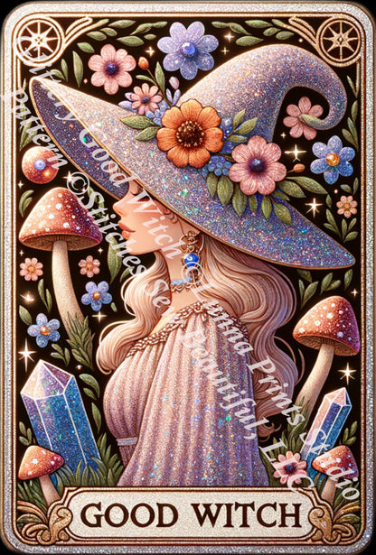 Glittery Good Witch counted cross stitch pattern by Lunna Prints Studio