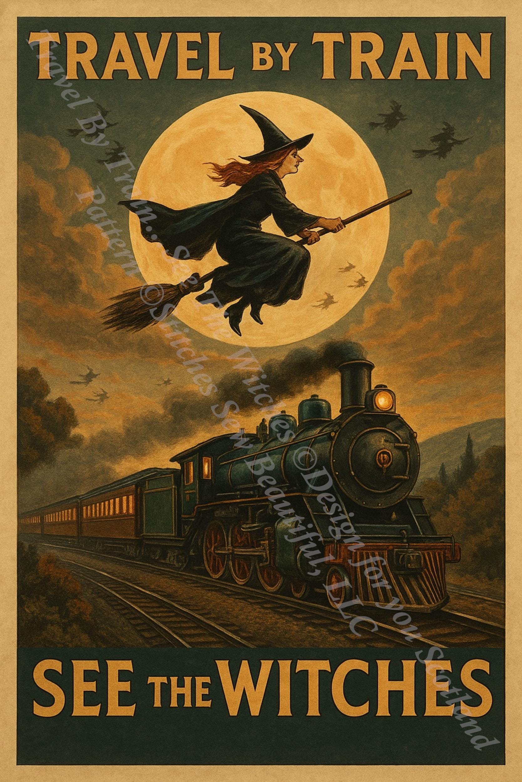 Travel By Train...See The Witches counted cross stitch pattern by Design for you Scotland