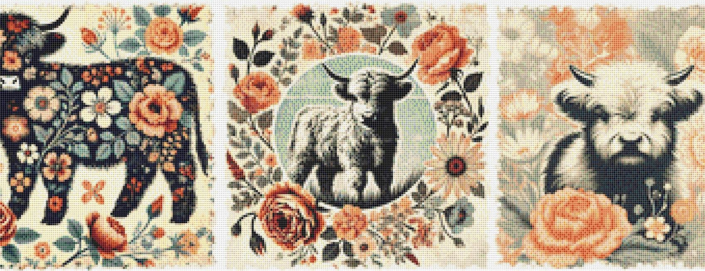 Retro Boho Cow Farm counted cross stitch pattern by Fab Design Creation