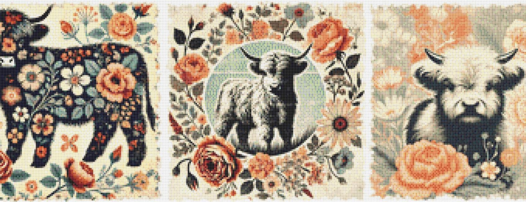 Retro Boho Cow Farm counted cross stitch pattern by Fab Design Creation