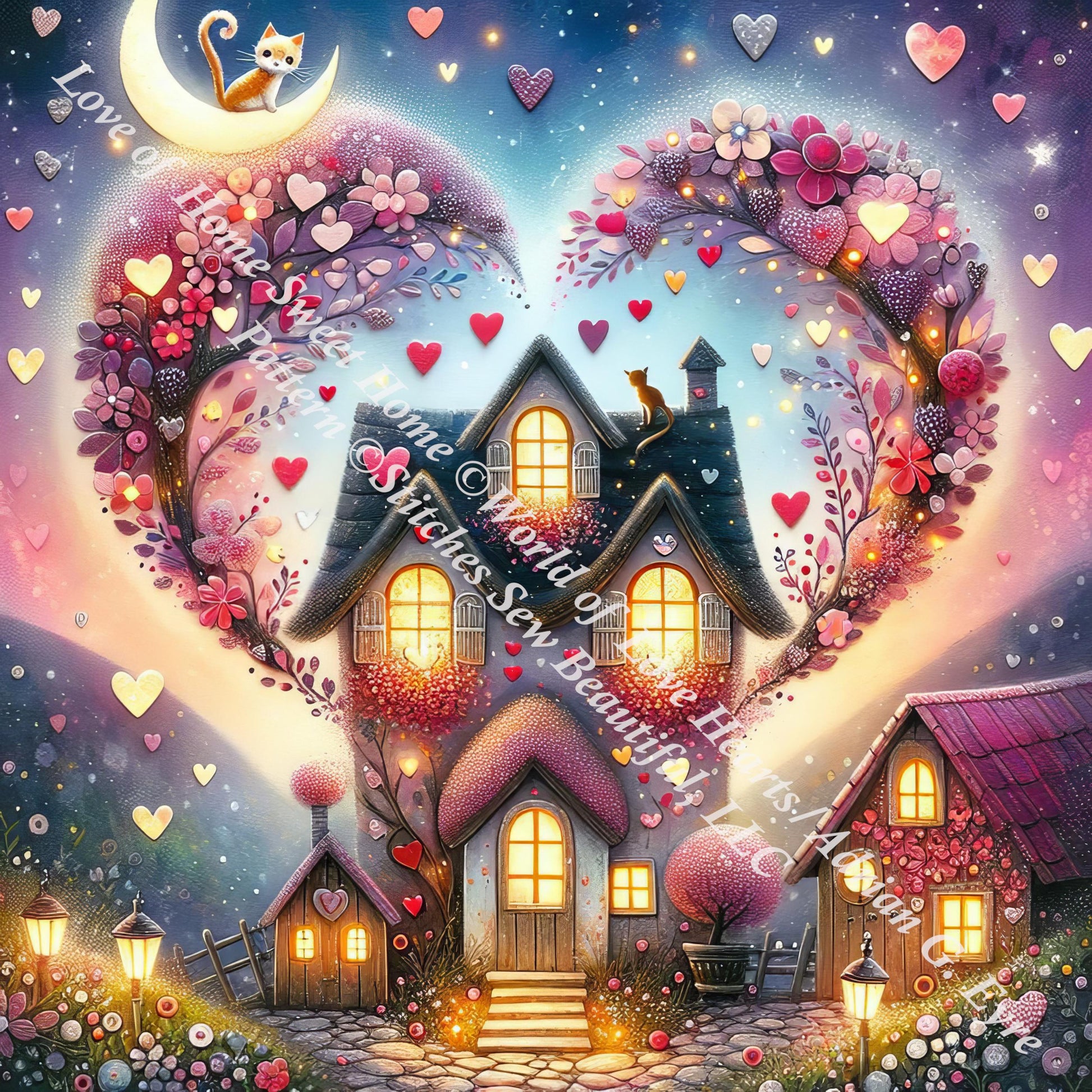 Love of Home Sweet Home counted cross stitch pattern by World of Love Hearts/Adrian G. Eyre