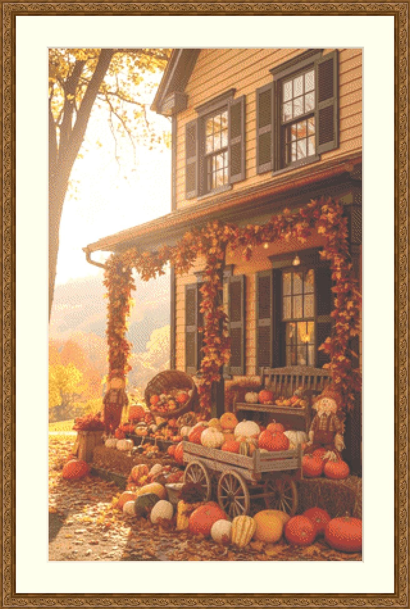 Autumn Harvest House counted cross stitch pattern by itschristmasplanet