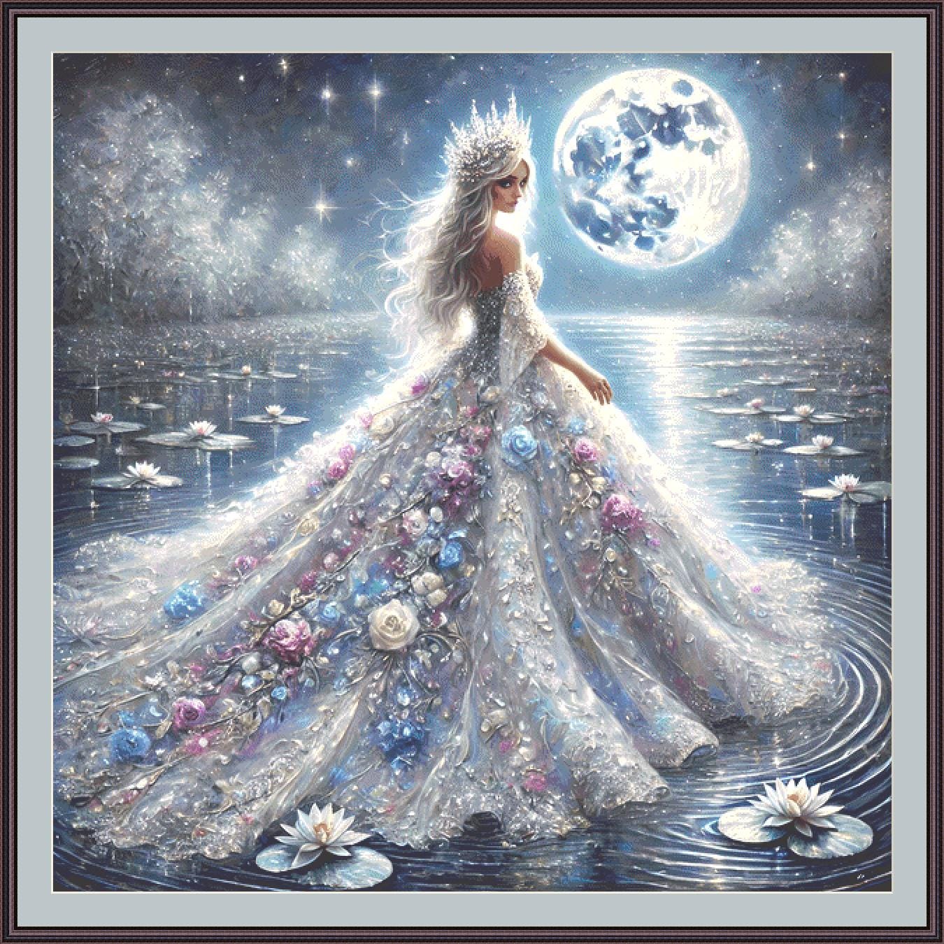 Queen of the Moonlit Lake (Max Size/Color) counted cross stitch pattern by Mystic Vision Gallery