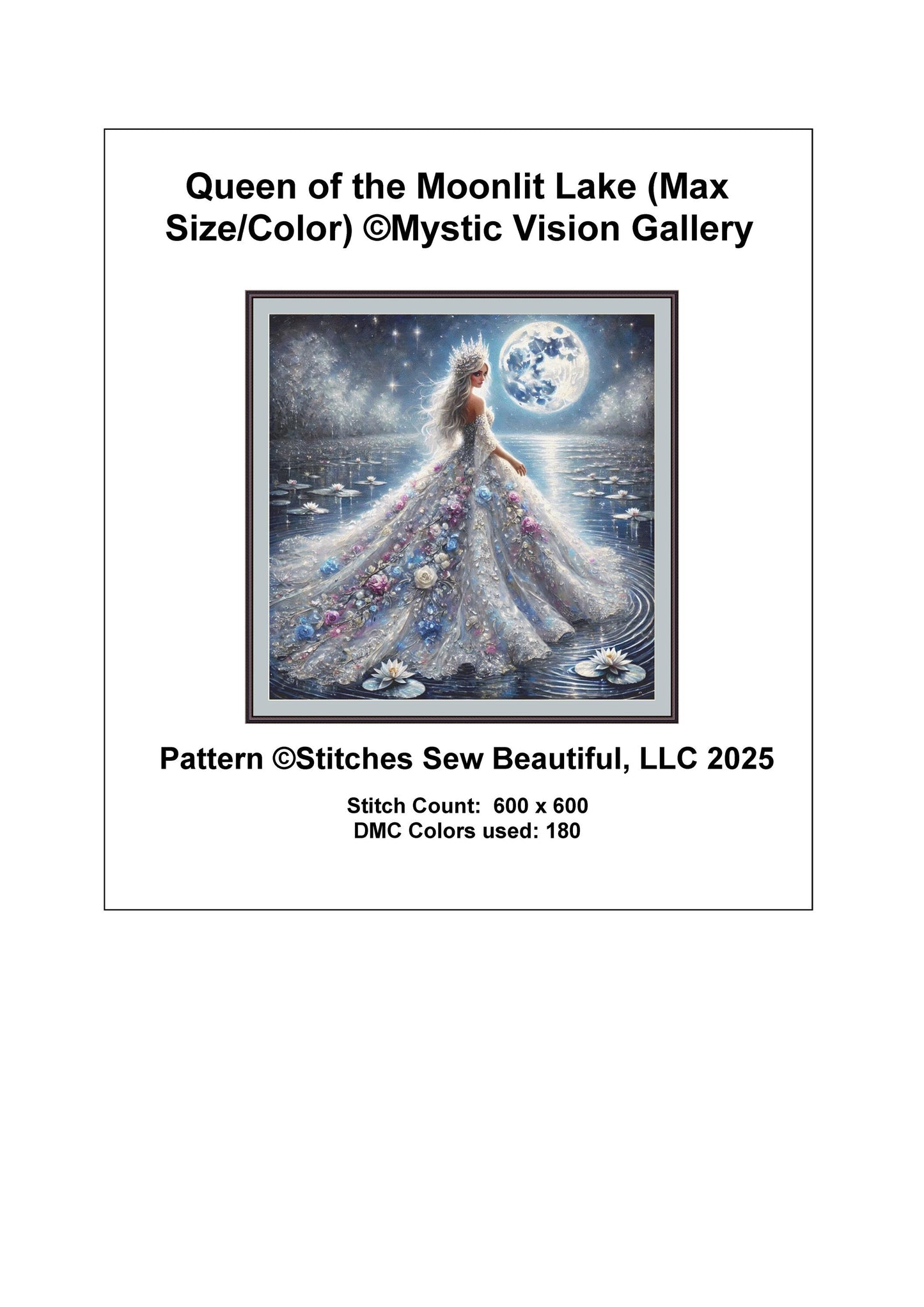 Queen of the Moonlit Lake (Max Size/Color) counted cross stitch pattern by Mystic Vision Gallery