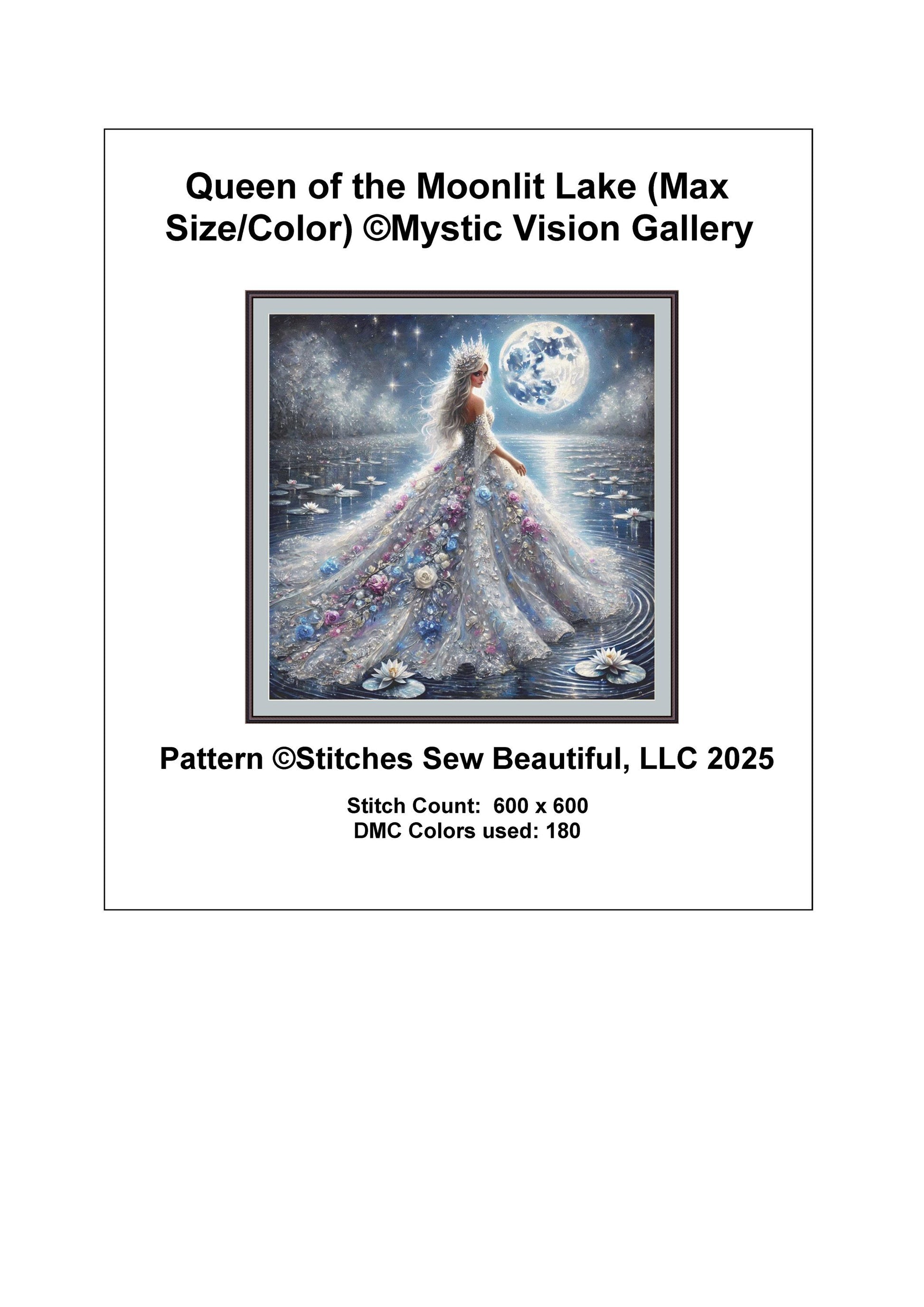 Queen of the Moonlit Lake (Max Size/Color) counted cross stitch pattern by Mystic Vision Gallery