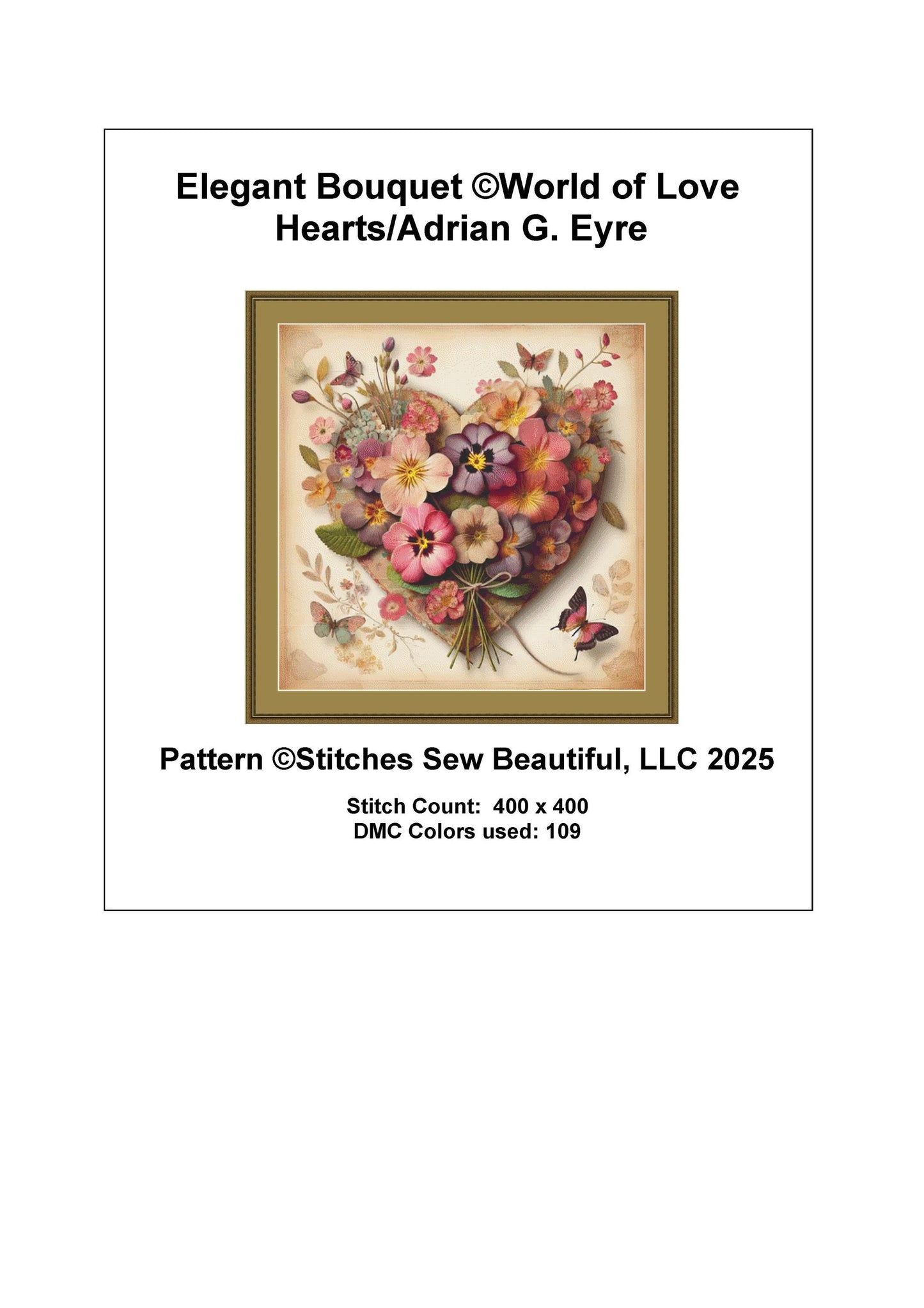 Elegant Bouquet counted cross stitch pattern by World of Love Hearts/Adrian G. Eyre