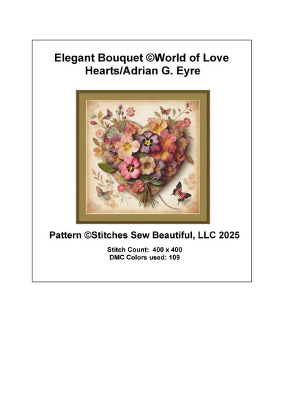 Elegant Bouquet counted cross stitch pattern by World of Love Hearts/Adrian G. Eyre