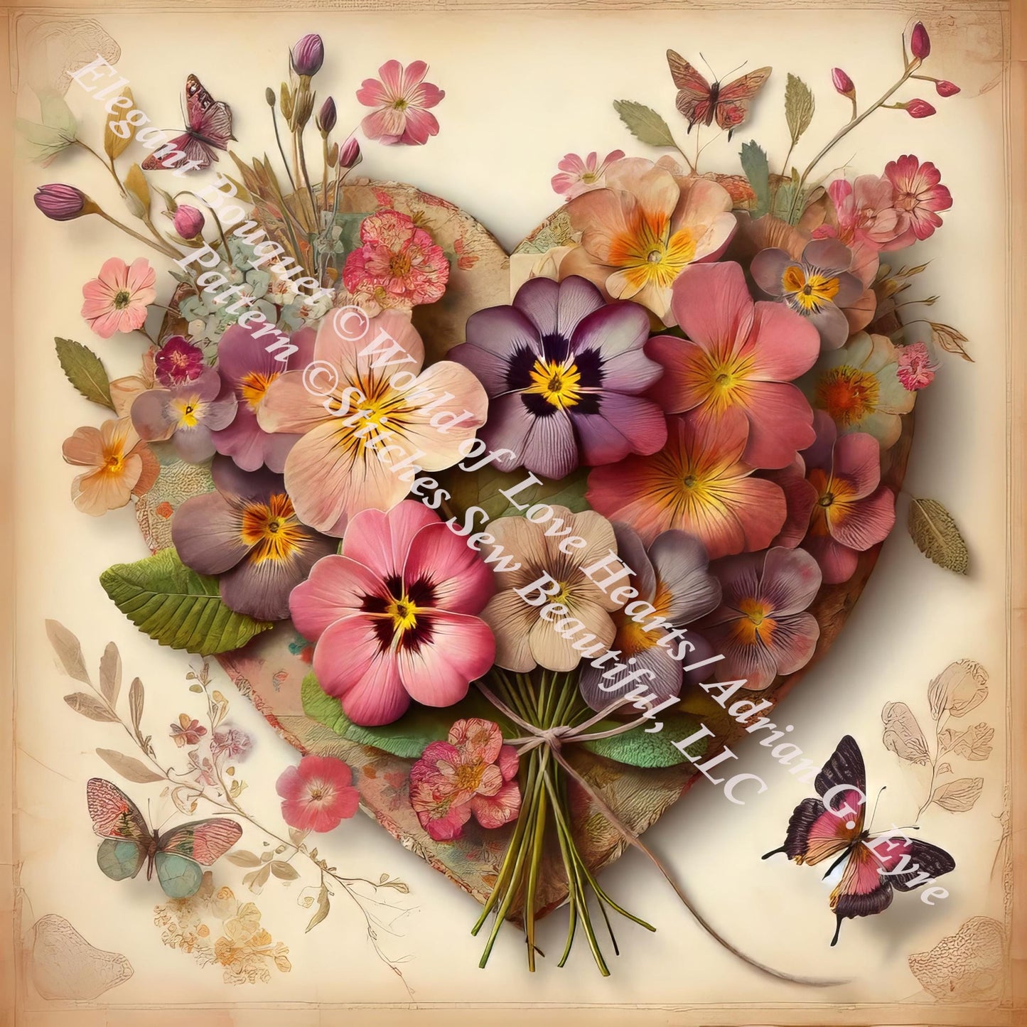 Elegant Bouquet counted cross stitch pattern by World of Love Hearts/Adrian G. Eyre