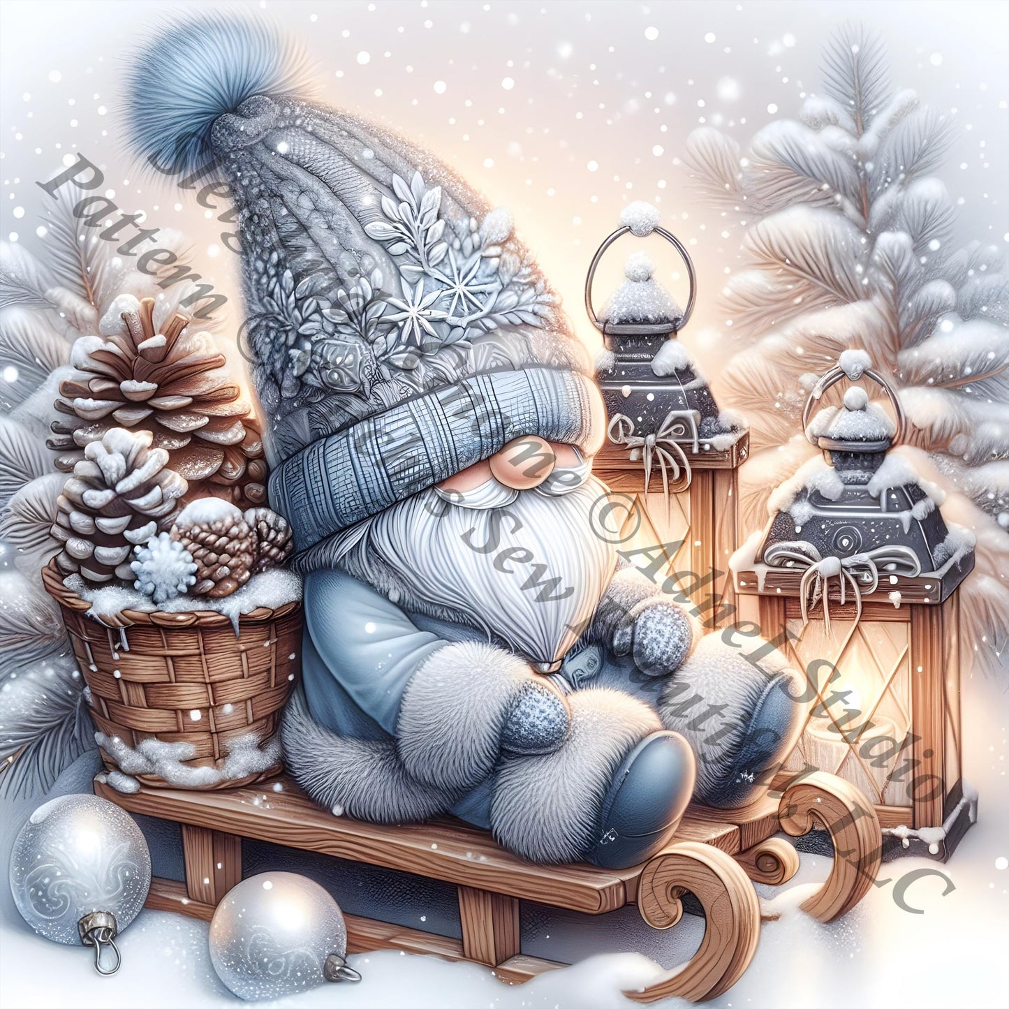 Sleighride Gnome (Max Size/Color) counted cross stitch pattern by AdneLStudio