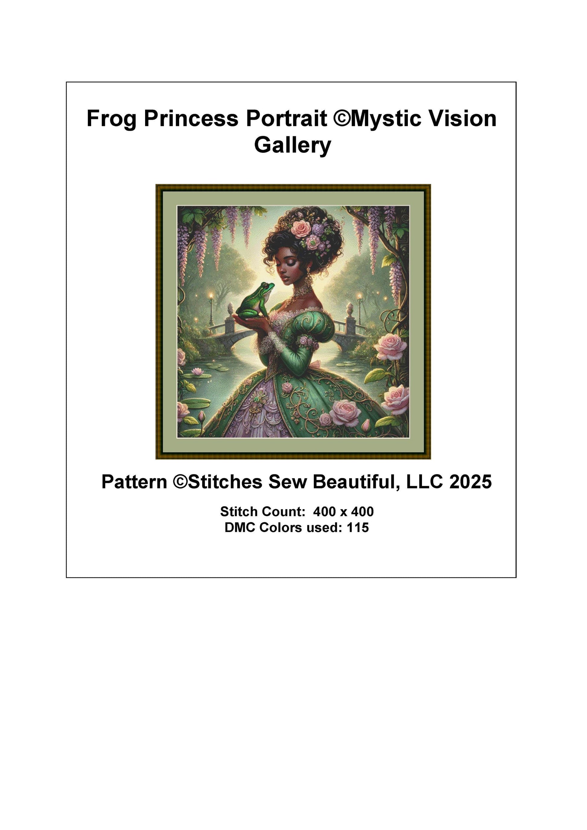 Frog Princess Portrait counted cross stitch pattern by Mystic Vision Gallery