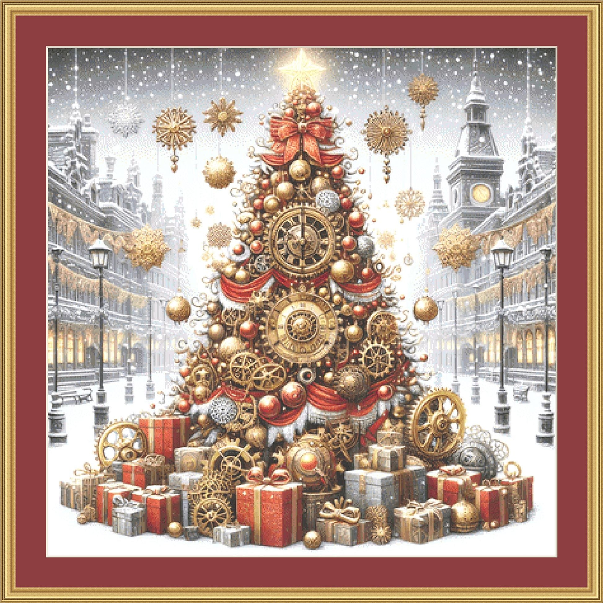 Steampunk Christmas Tree counted cross stitch pattern by AdneLStudio