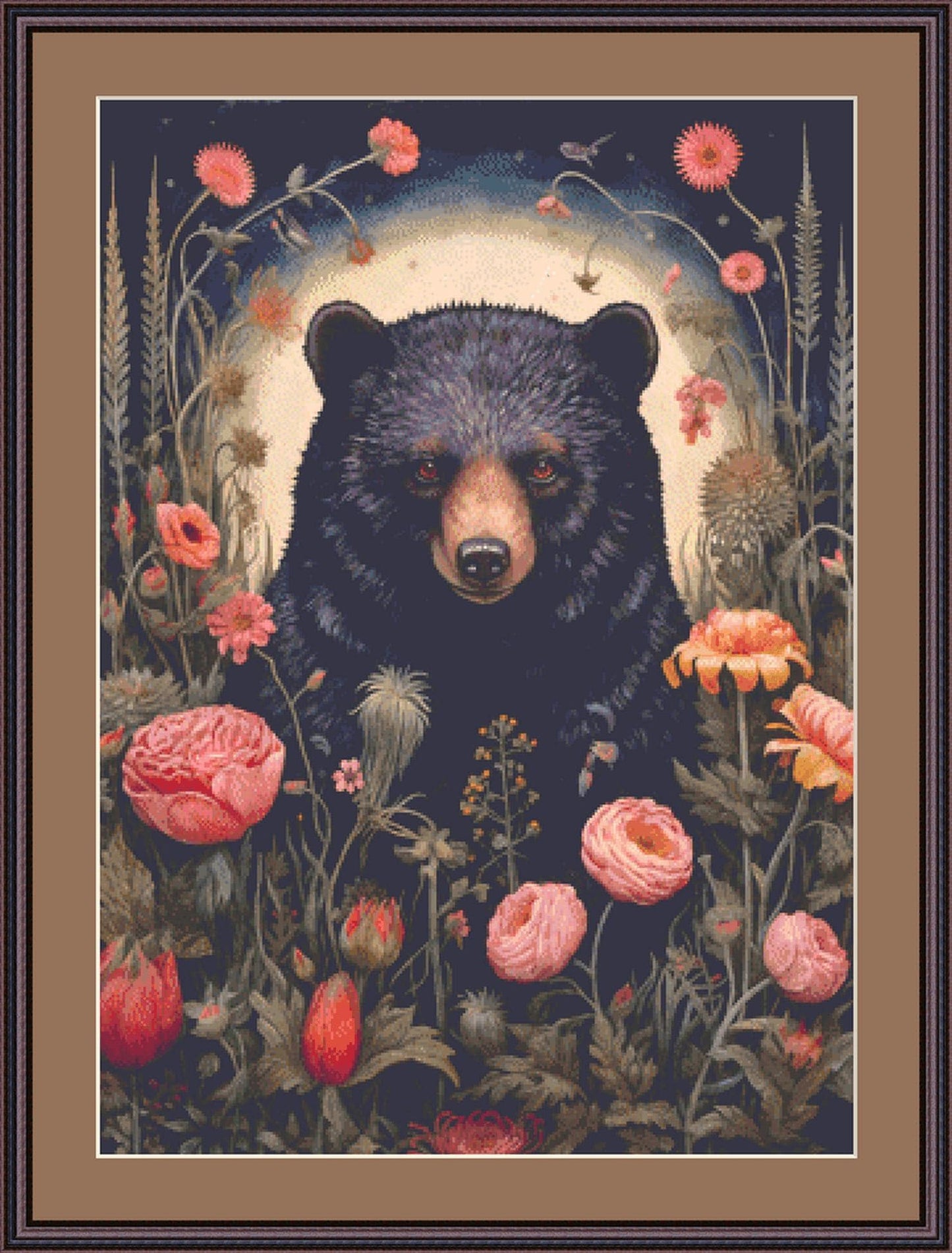 Gothic Botanical Bear counted cross stitch pattern by Dutch Lady Mystic Art