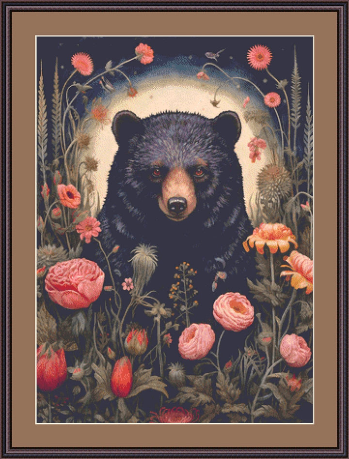 Gothic Botanical Bear counted cross stitch pattern by Dutch Lady Mystic Art