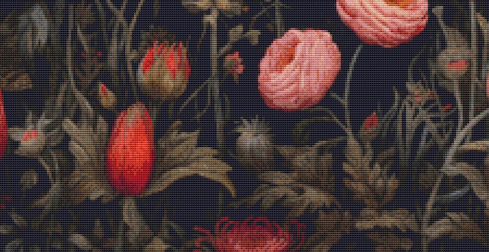 Gothic Botanical Bear counted cross stitch pattern by Dutch Lady Mystic Art