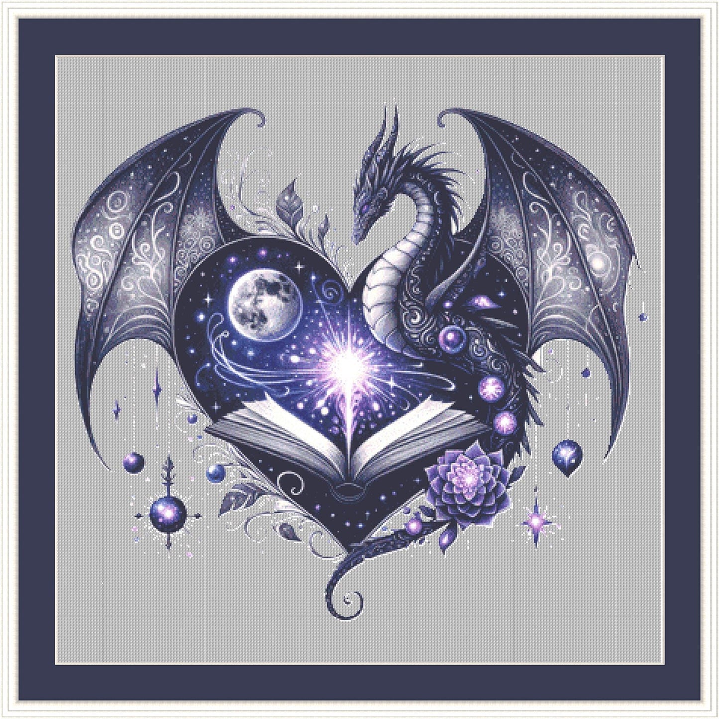 Books Dark Night Sky counted cross stitch pattern by Little Quaint Designs