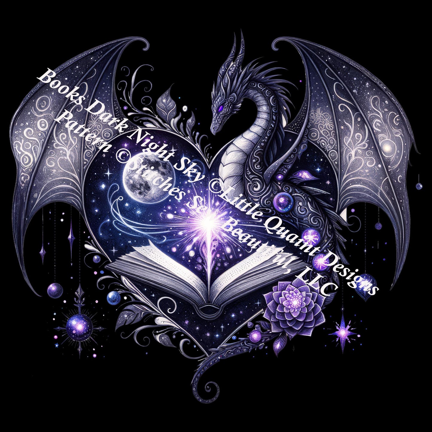 Books Dark Night Sky counted cross stitch pattern by Little Quaint Designs