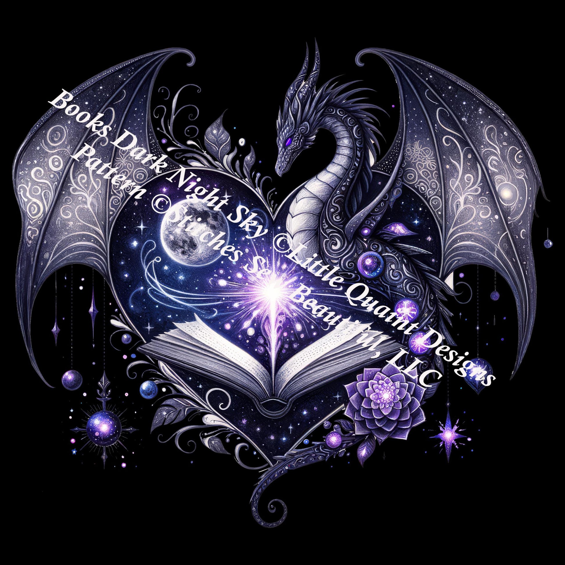Books Dark Night Sky counted cross stitch pattern by Little Quaint Designs