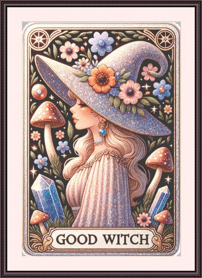 Glittery Good Witch counted cross stitch pattern by Lunna Prints Studio